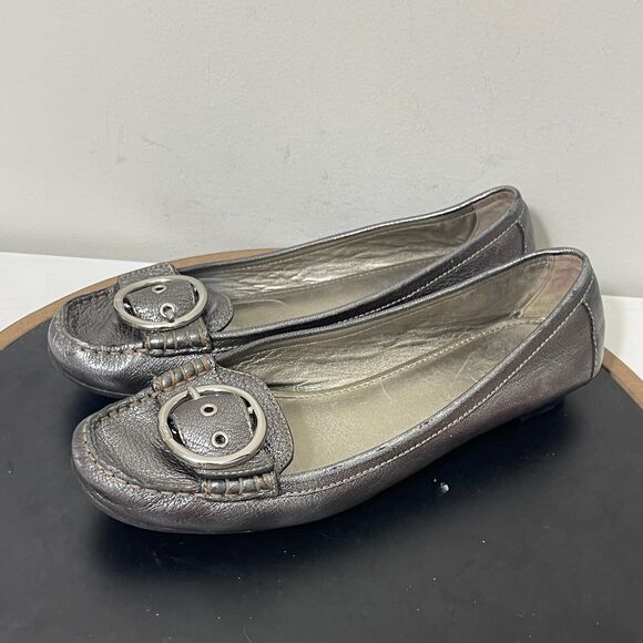 Coach Shoes Loafer Woman’s size 9.5 M Karly Leather Gold Buckle Heel Flats‎ - Picture 5 of 14